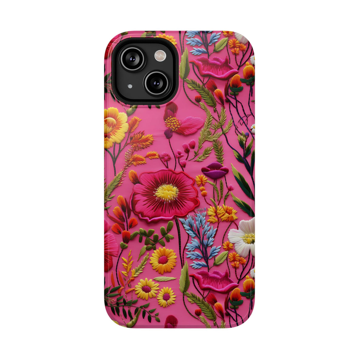 Pink Folk Floral protective phone case for iPhone 14, glossy finish