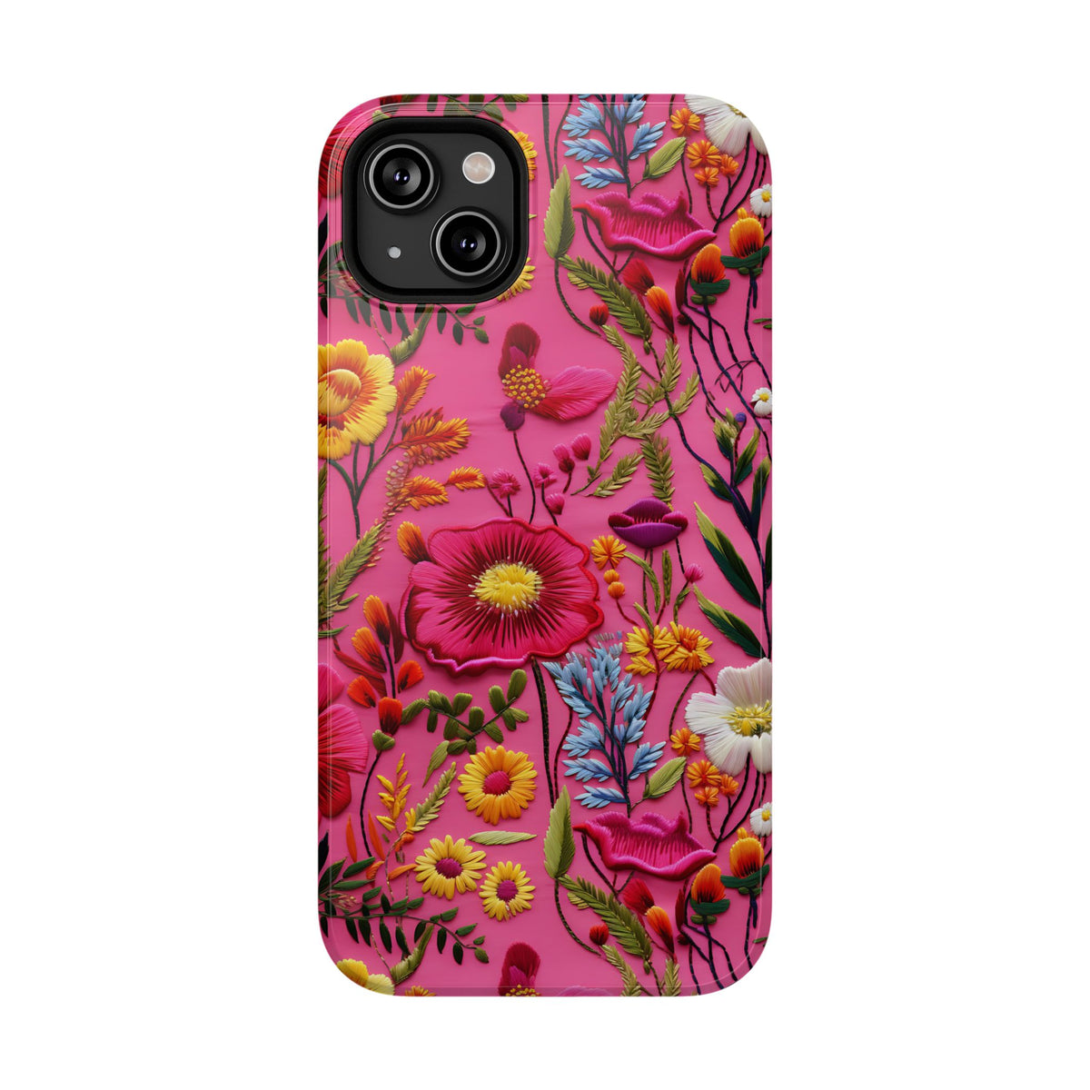Pink Folk Floral protective phone case for iPhone 14 Plus, glossy finish