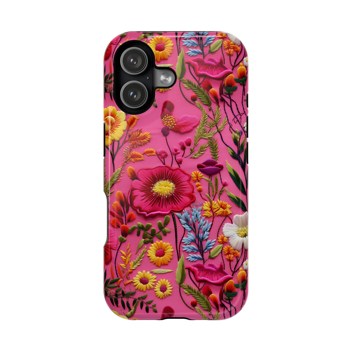 Pink Folk Floral protective phone case for iPhone 17, glossy finish