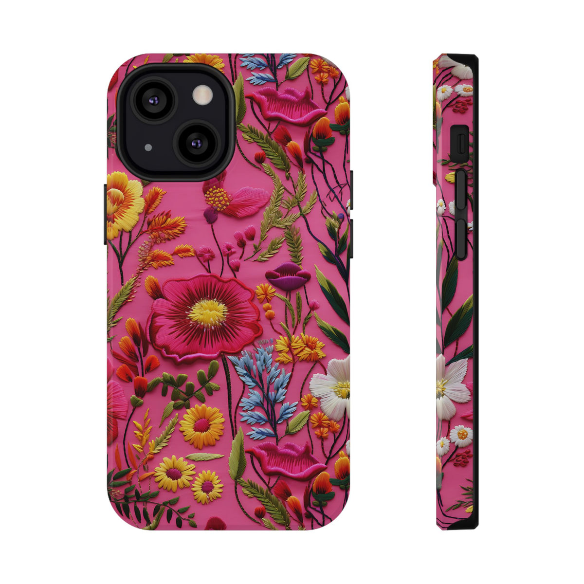 Pink Folk Floral protective phone case for iPhone 13 Mini, glossy finish