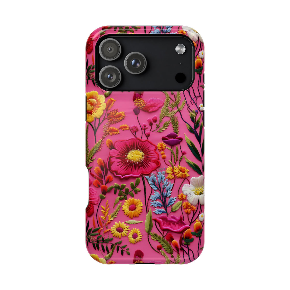 Pink Folk Floral protective phone case for iPhone 17 Pro Max, glossy finish