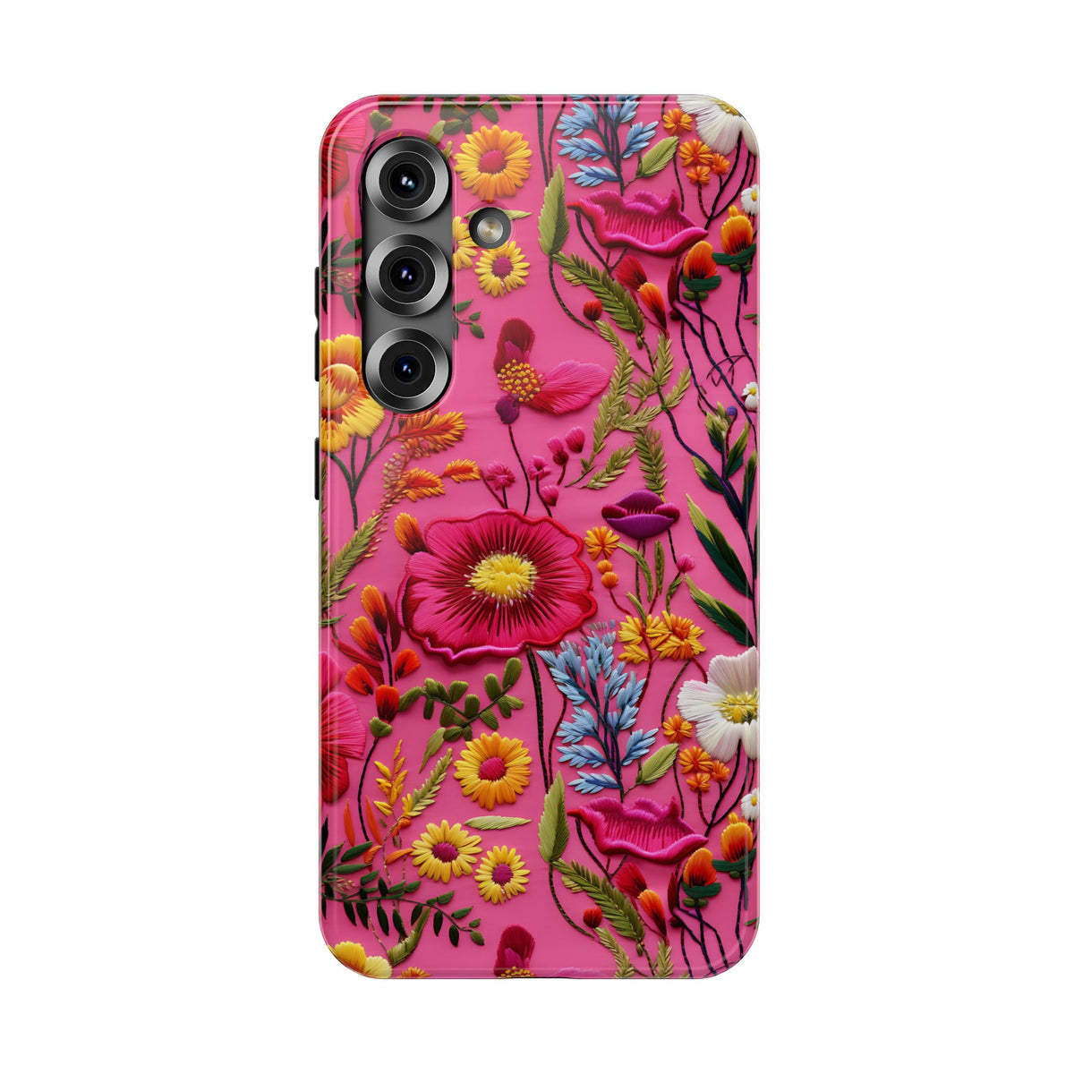 Pink Folk Floral protective phone case for Samsung Galaxy S25, glossy finish