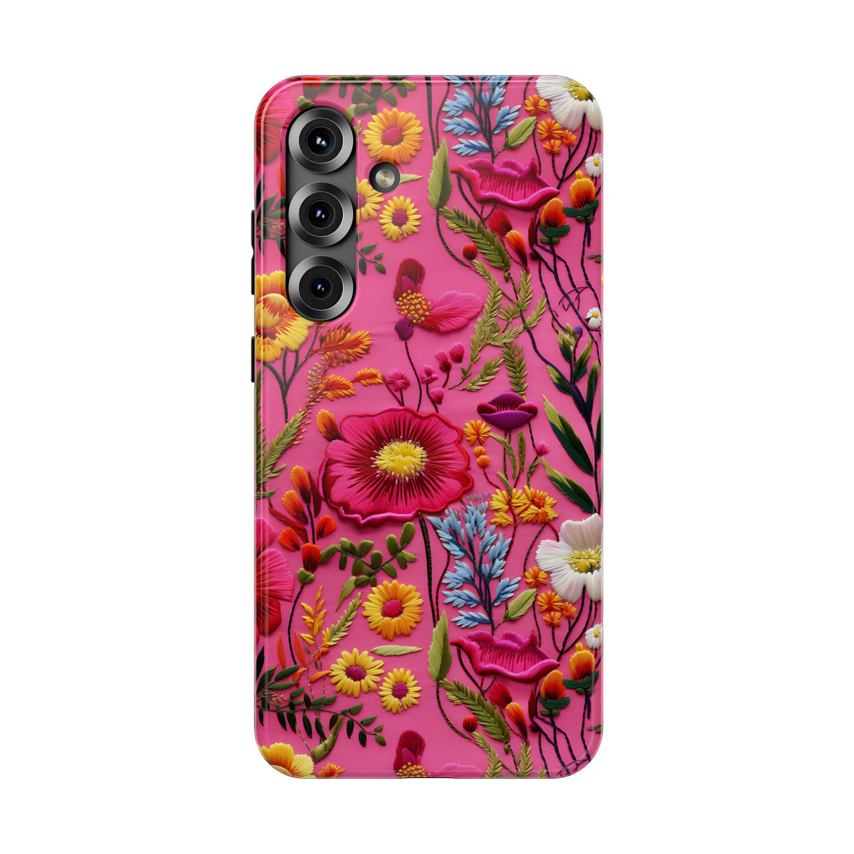Pink Folk Floral protective phone case for Samsung Galaxy S25 Plus, glossy finish