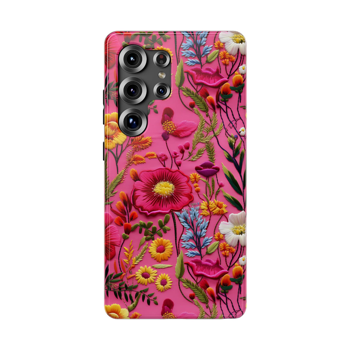Pink Folk Floral protective phone case for Samsung Galaxy S25 Ultra, glossy finish
