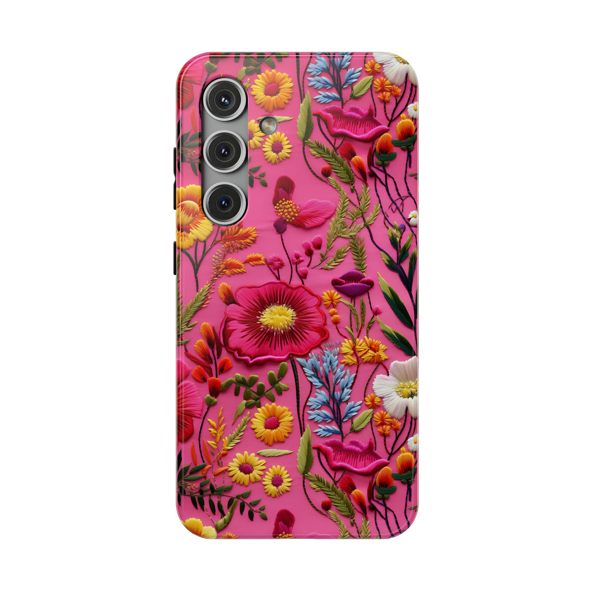 Pink Folk Floral protective phone case for Samsung Galaxy S24, glossy finish
