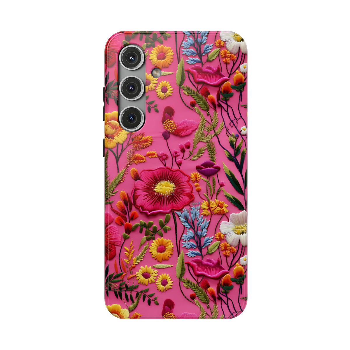 Pink Folk Floral protective phone case for Samsung Galaxy S24 Plus, glossy finish