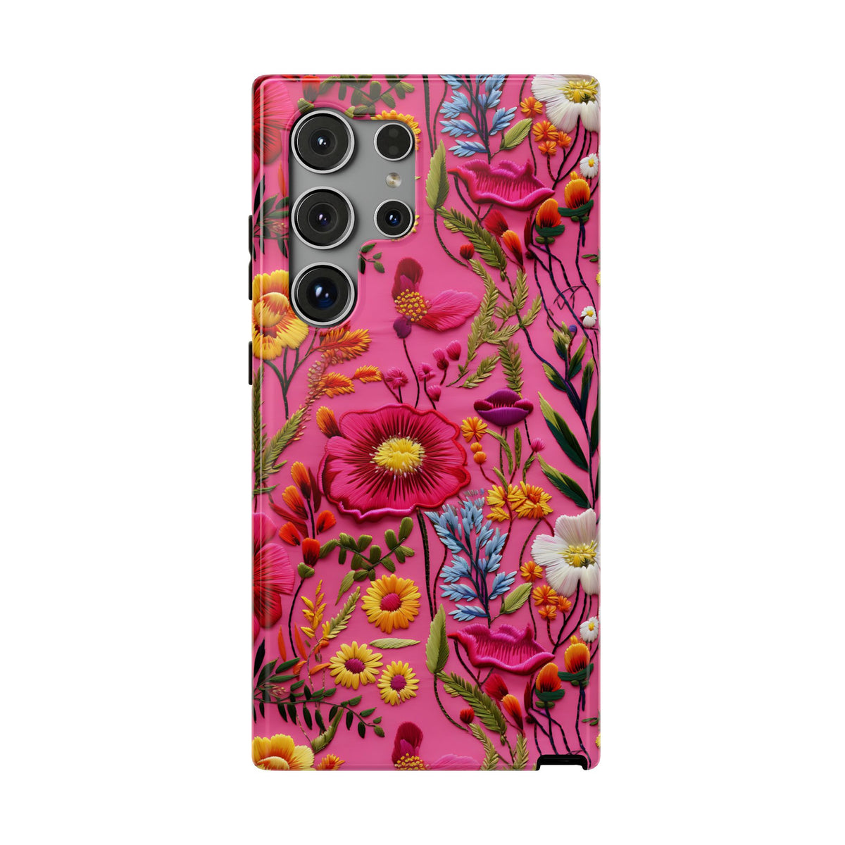 Pink Folk Floral protective phone case for Samsung Galaxy S24 Ultra, glossy finish