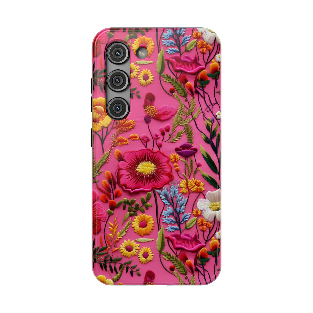 Pink Folk Floral protective phone case for Samsung Galaxy S23, glossy finish