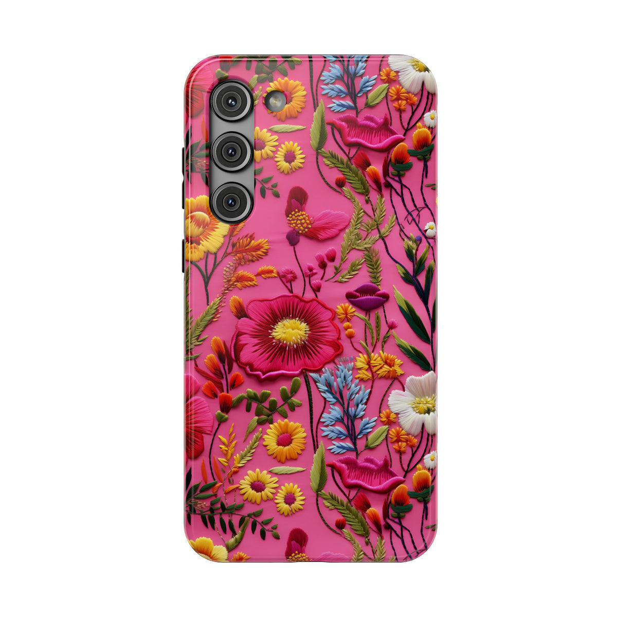 Pink Folk Floral protective phone case for Samsung Galaxy S23 Plus, glossy finish