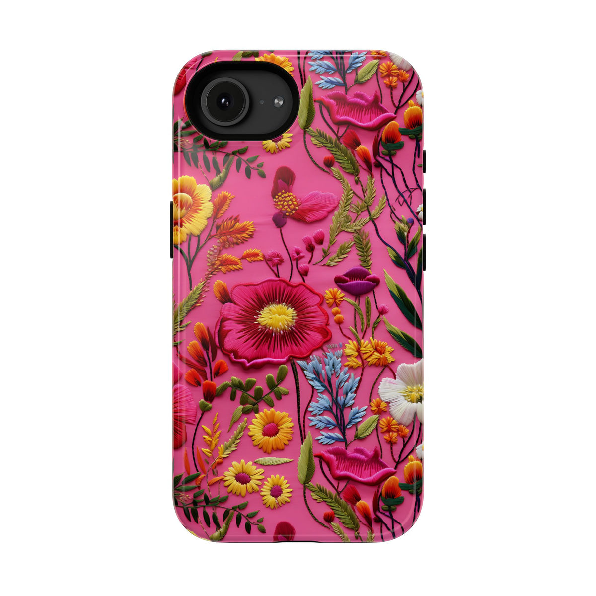 Pink Folk Floral protective phone case for iPhone 16e, glossy finish