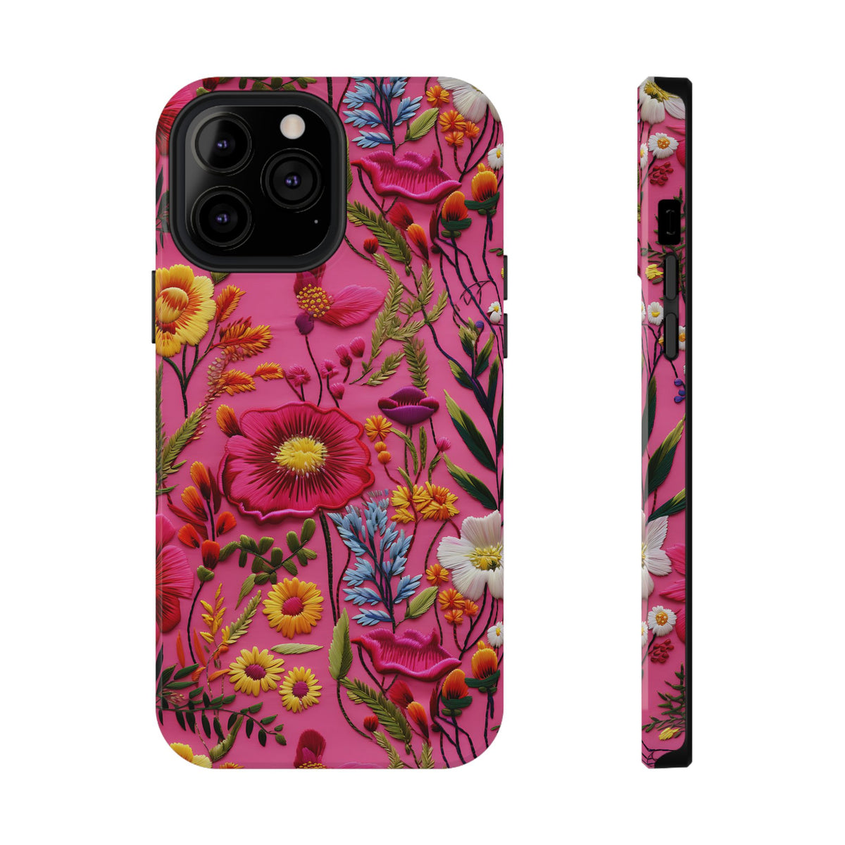 Pink Folk Floral protective phone case for iPhone 13 Pro Max, glossy finish