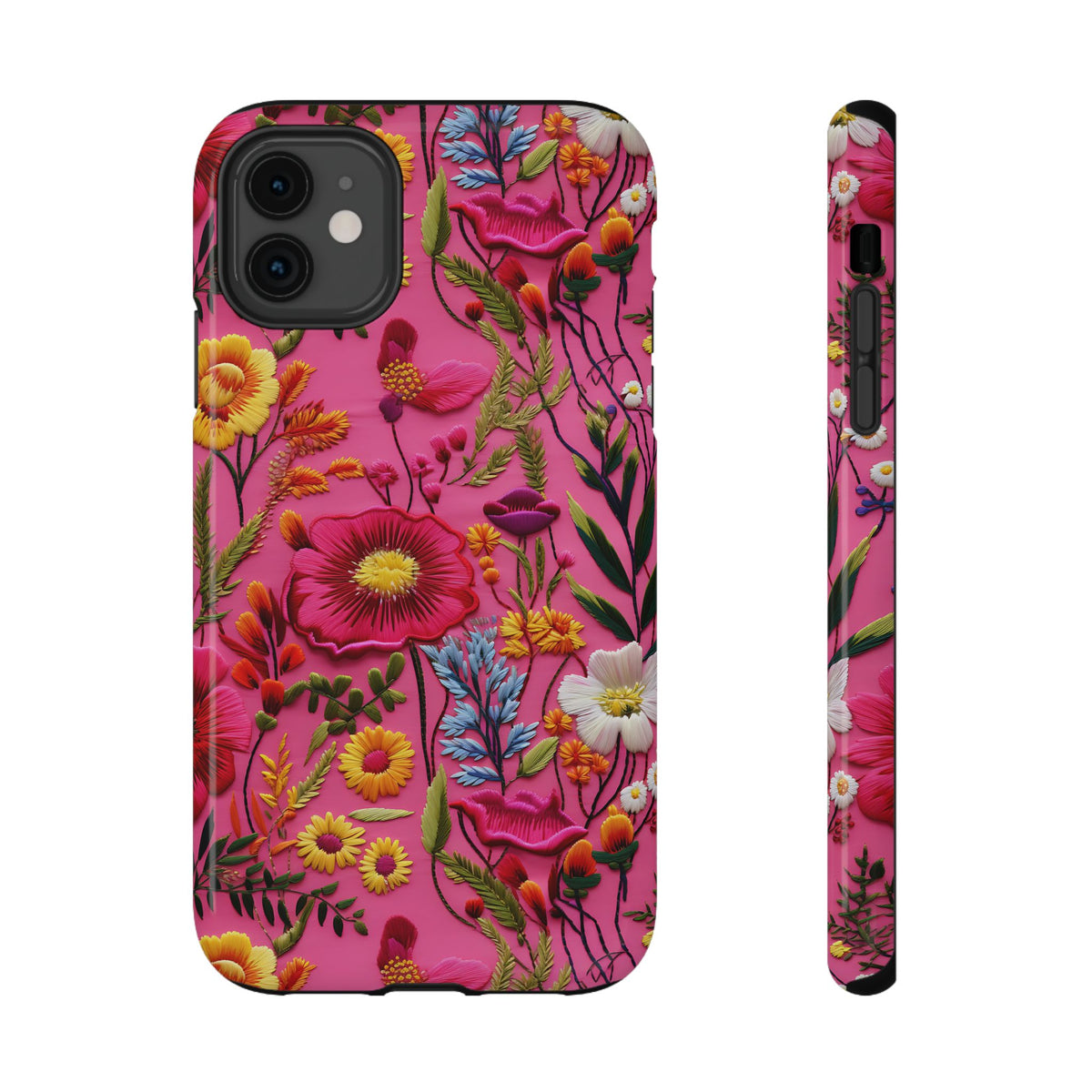 Pink Folk Floral protective phone case for iPhone 11, glossy finish