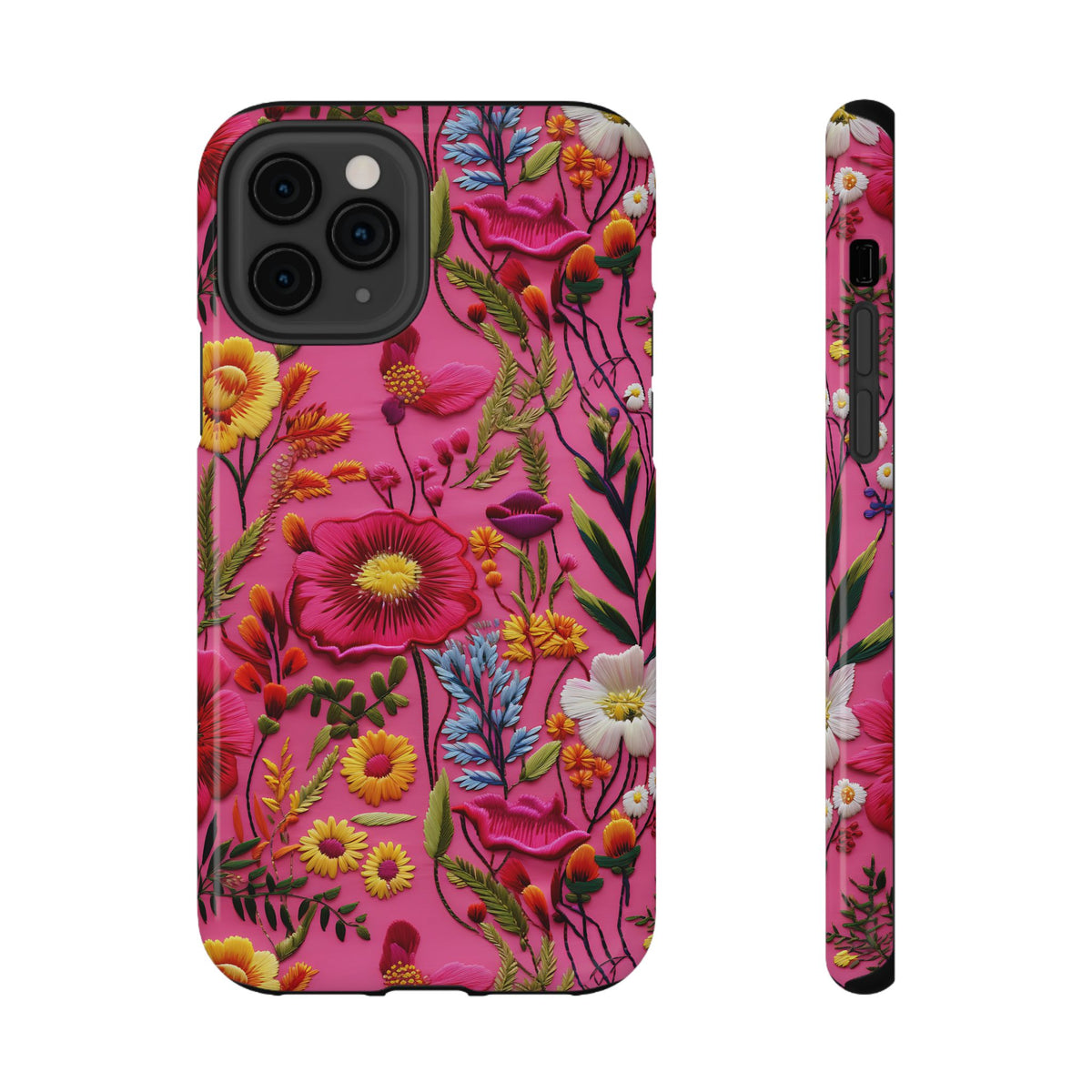 Pink Folk Floral protective phone case for iPhone 11 Pro, glossy finish