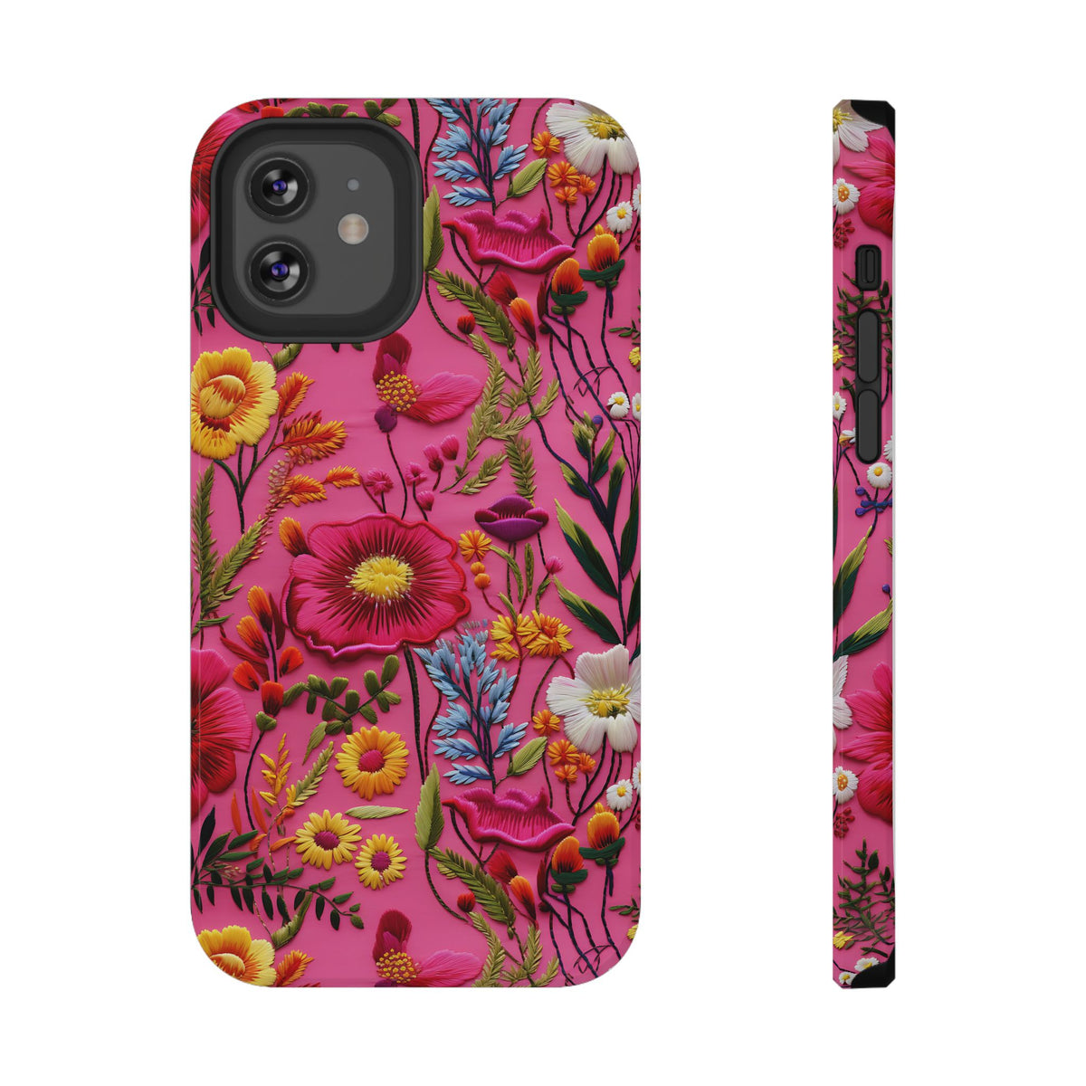 Pink Folk Floral protective phone case for iPhone 12, glossy finish