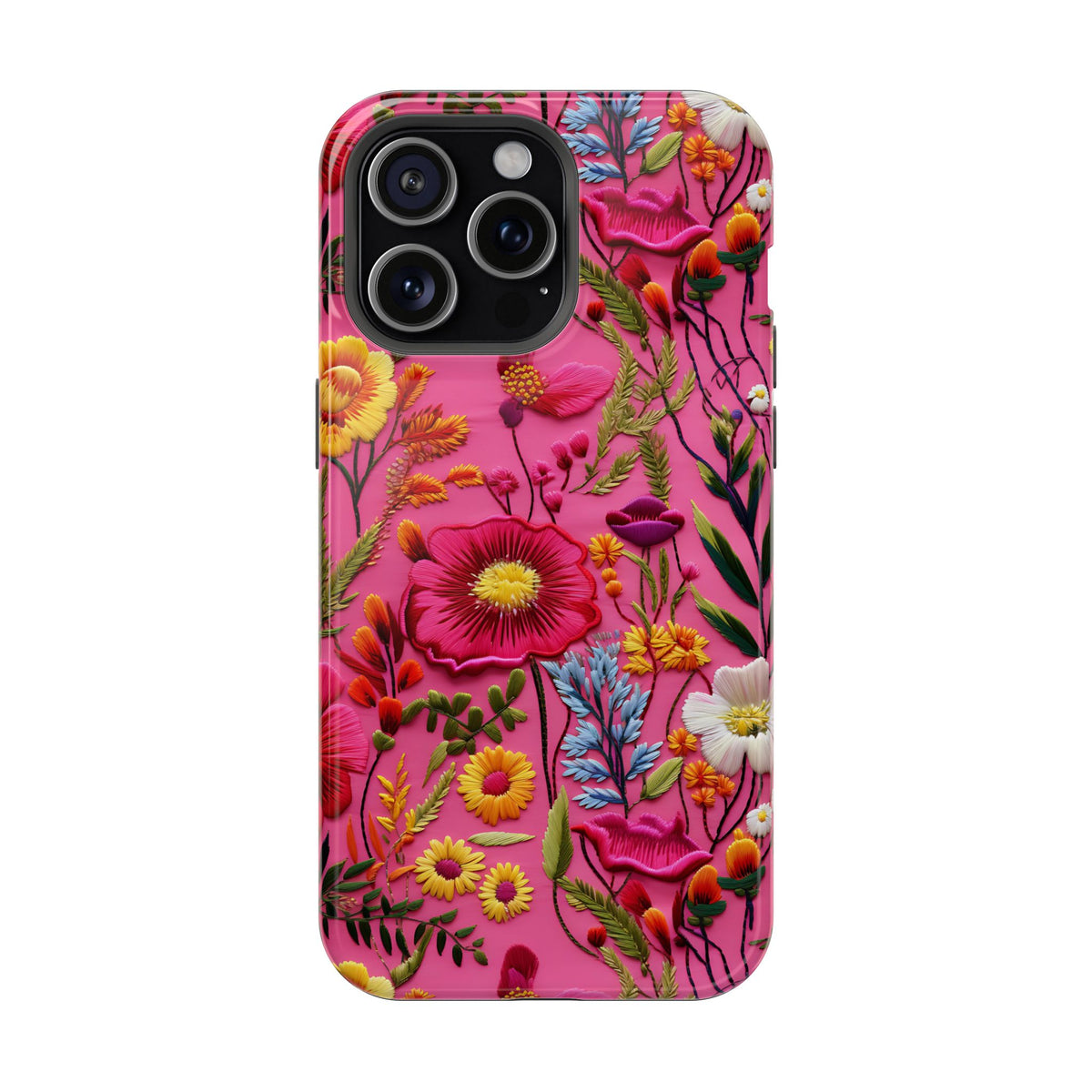 Pink Folk Floral MagSafe case for iPhone 15 Pro Max, glossy finish