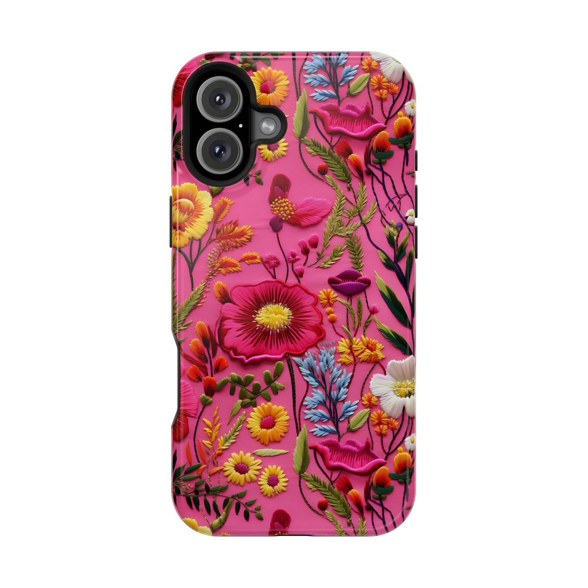 Pink Folk Floral MagSafe case for iPhone 16 Plus, glossy finish