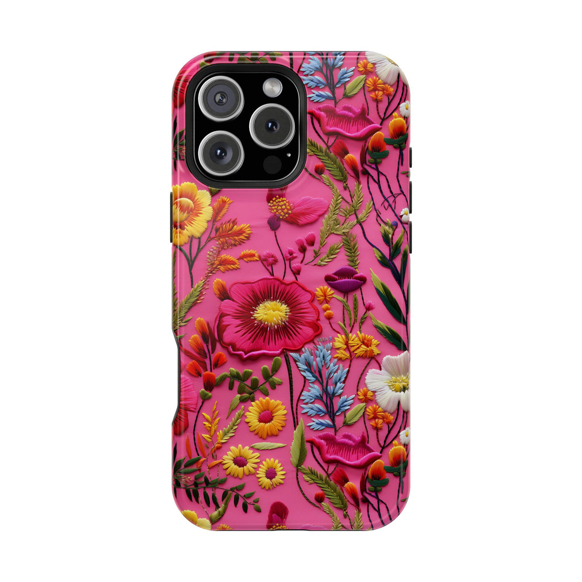 Pink Folk Floral MagSafe case for iPhone 16 Pro Max, glossy finish