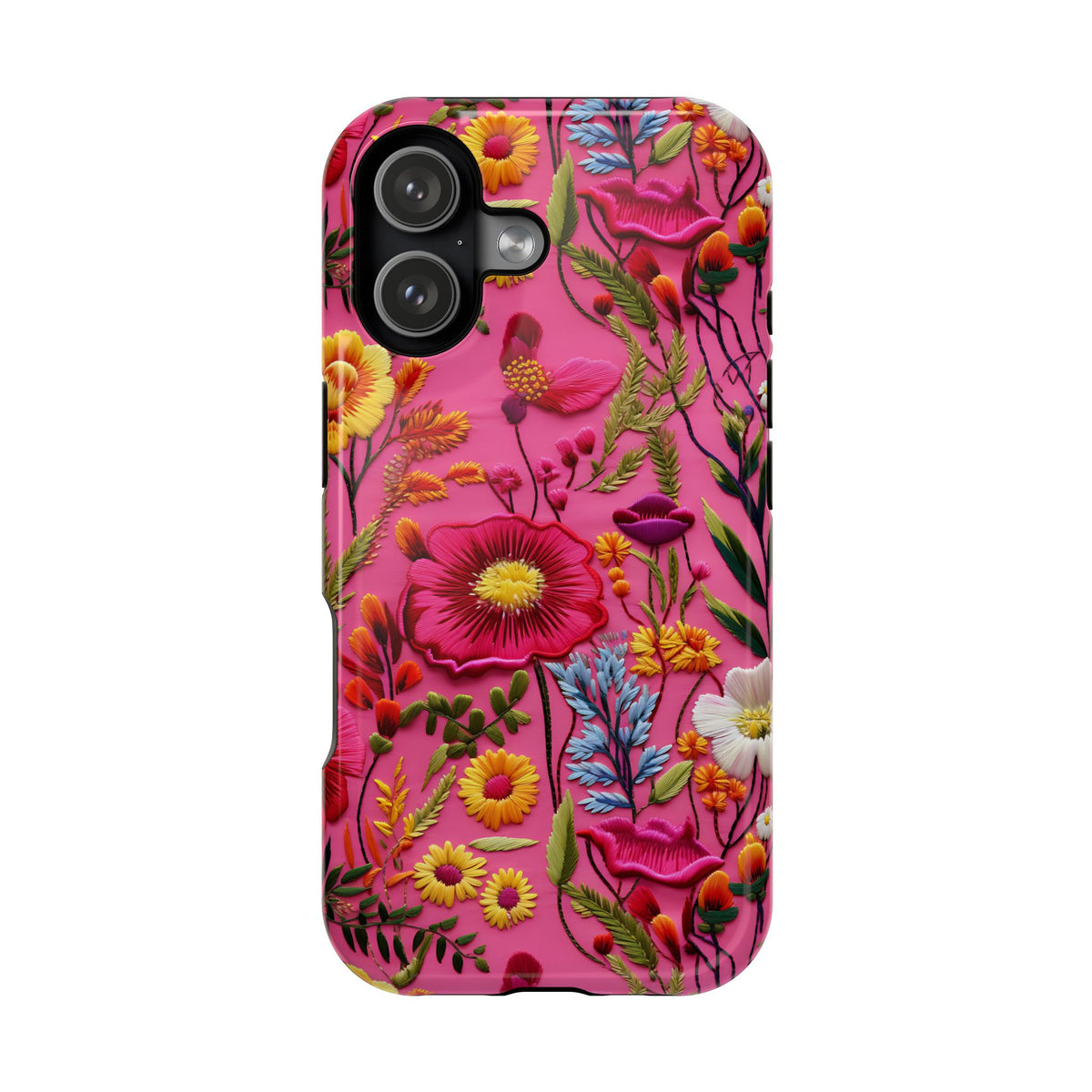 Pink Folk Floral MagSafe case for iPhone 17, glossy finish
