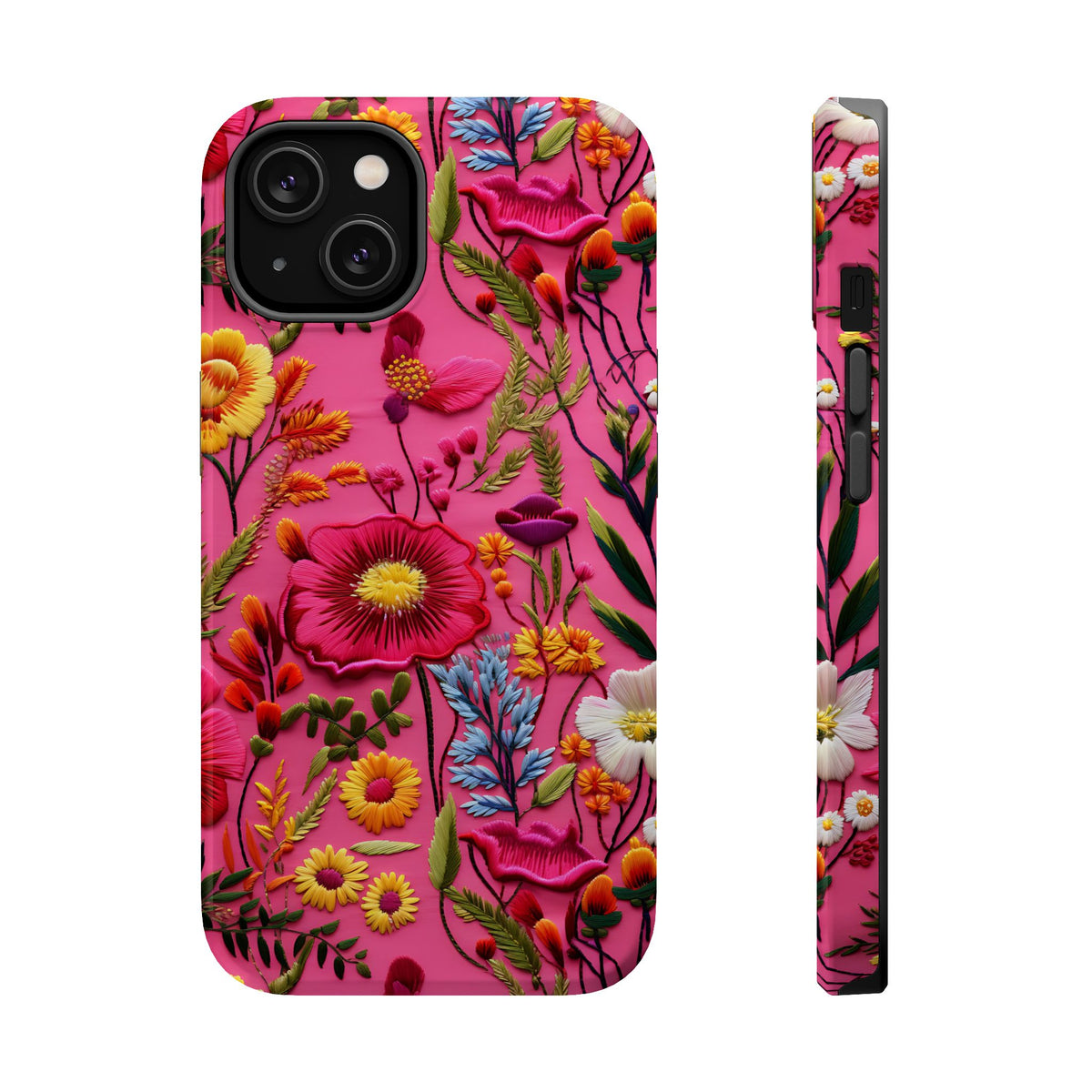 Pink Folk Floral MagSafe case for iPhone 14, glossy finish