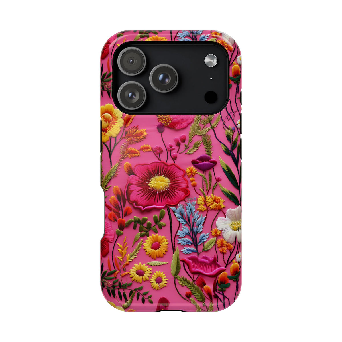 Pink Folk Floral MagSafe case for iPhone 17 Pro, glossy finish