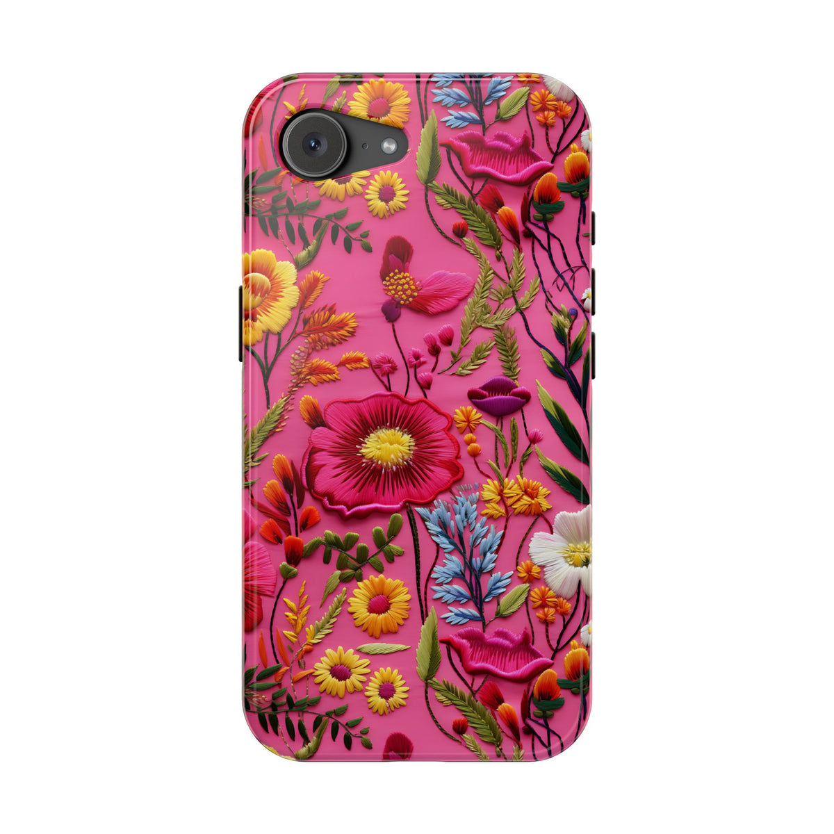 Pink Folk Floral MagSafe case for iPhone 16e, glossy finish
