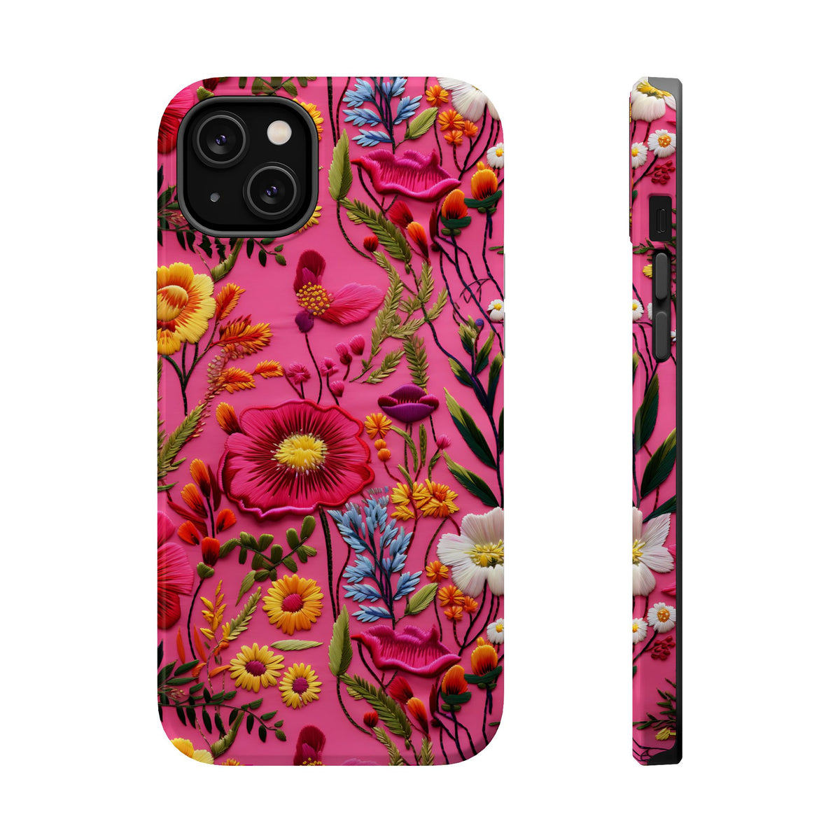 Pink Folk Floral MagSafe case for iPhone 14 Plus, glossy finish