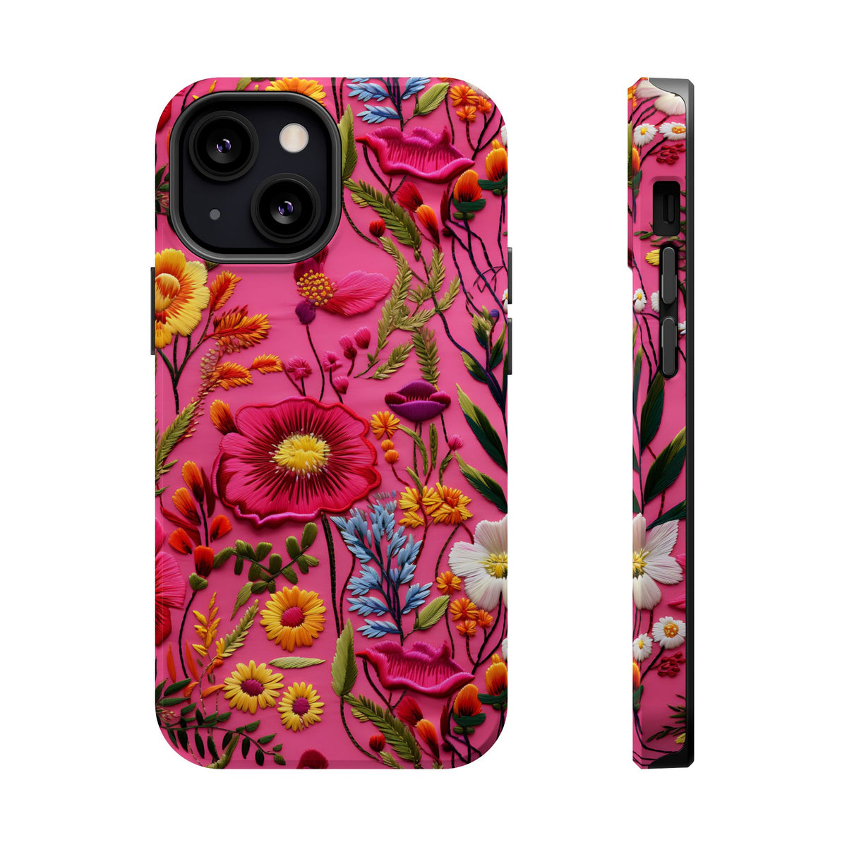 Pink Folk Floral MagSafe case for iPhone 13 Mini, glossy finish