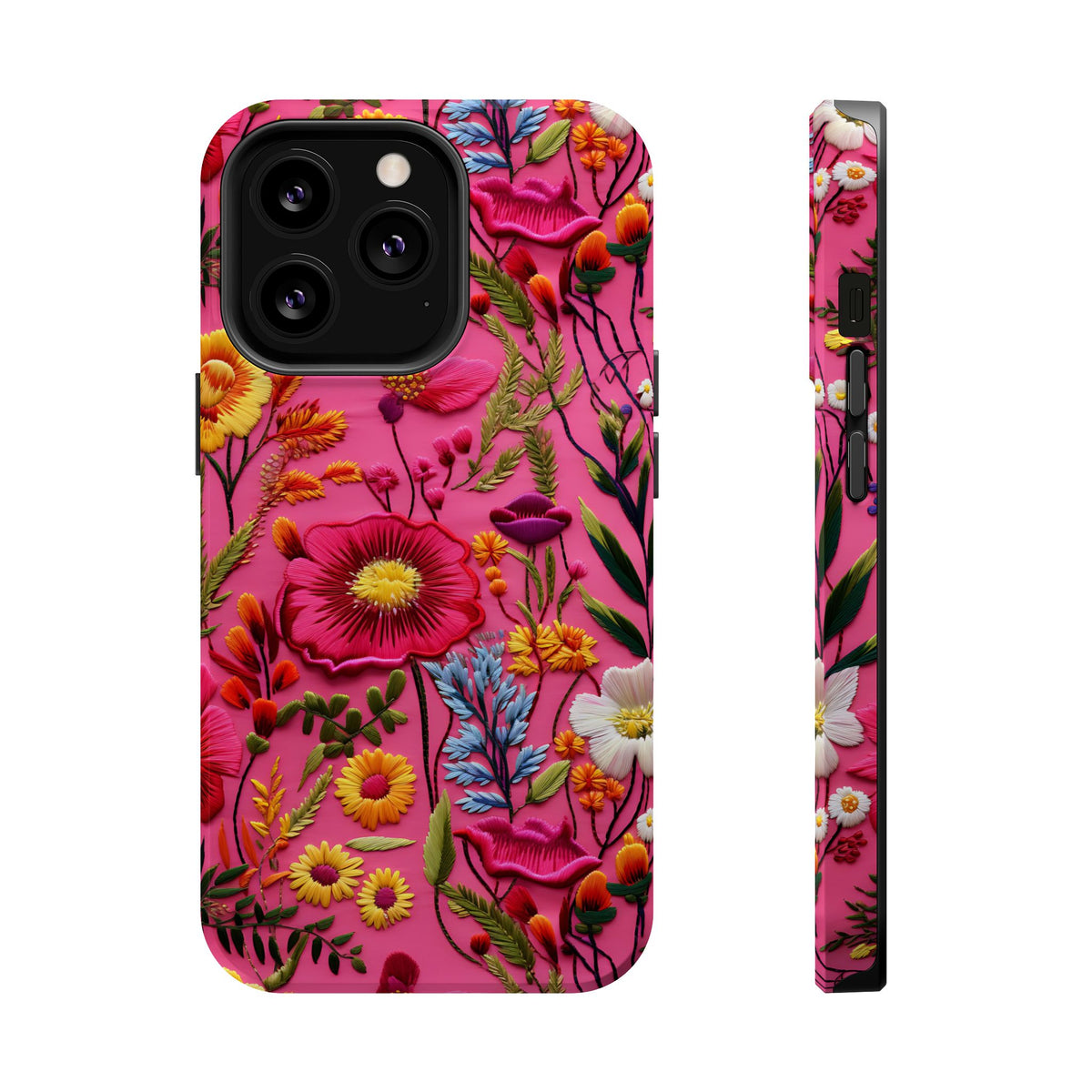 Pink Folk Floral MagSafe case for iPhone 13 Pro, glossy finish
