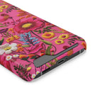 Pink Folk Floral phone case with card holder, close-up of the card slot
