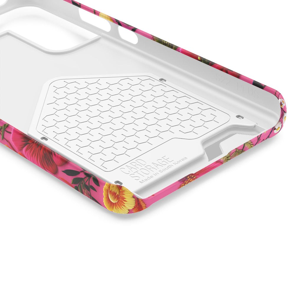 Pink Folk Floral phone case with card holder, close-up of the inside