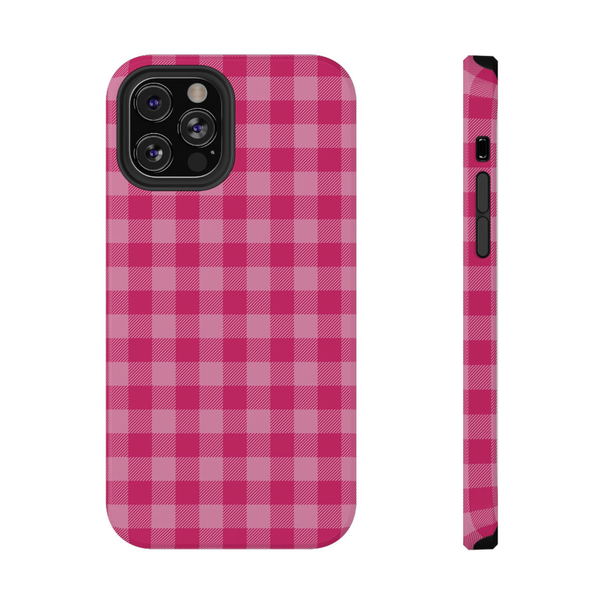 Pink Gingham protective phone case for iPhone 12 Pro, glossy finish