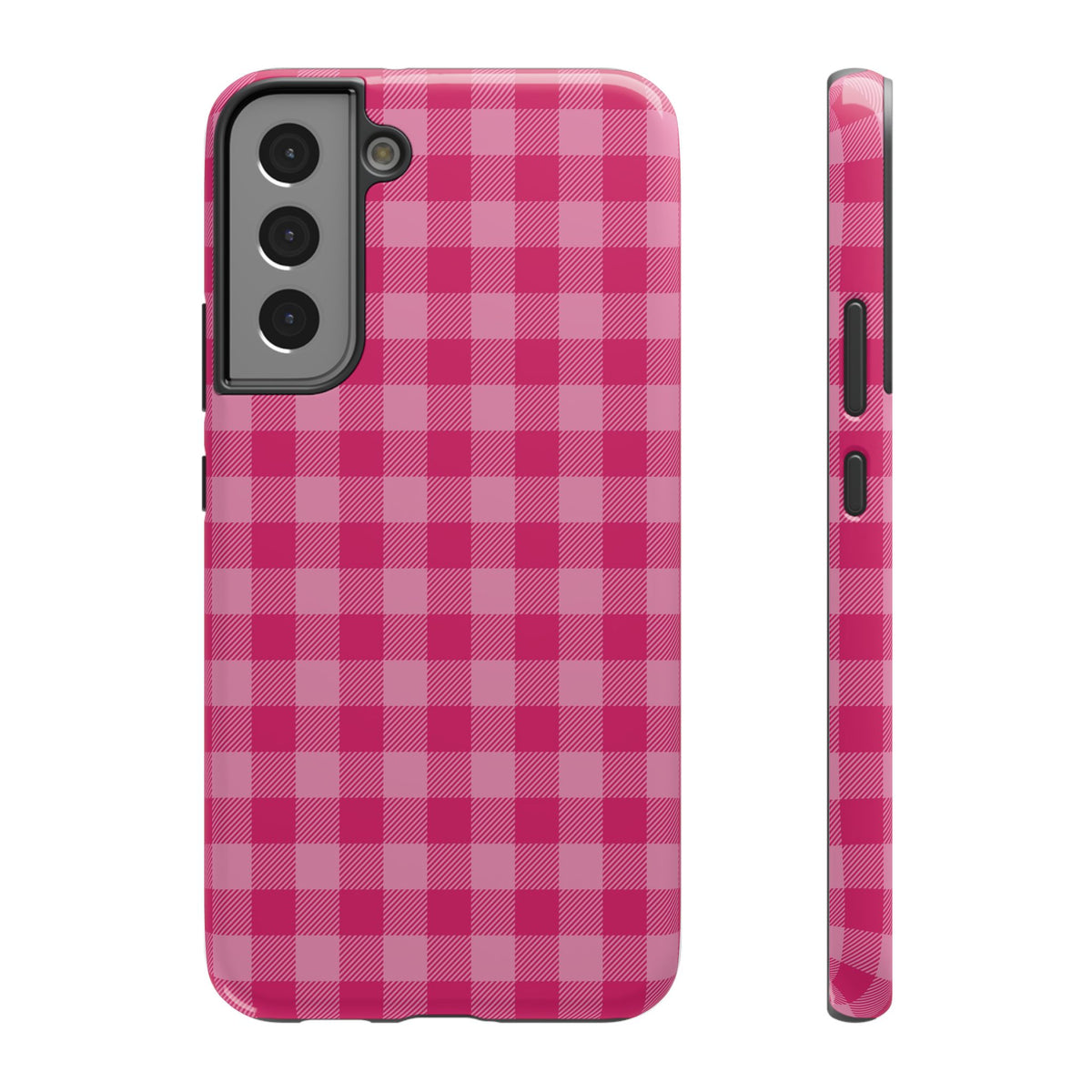 Pink Gingham protective phone case for Samsung Galaxy S22 Plus, glossy finish