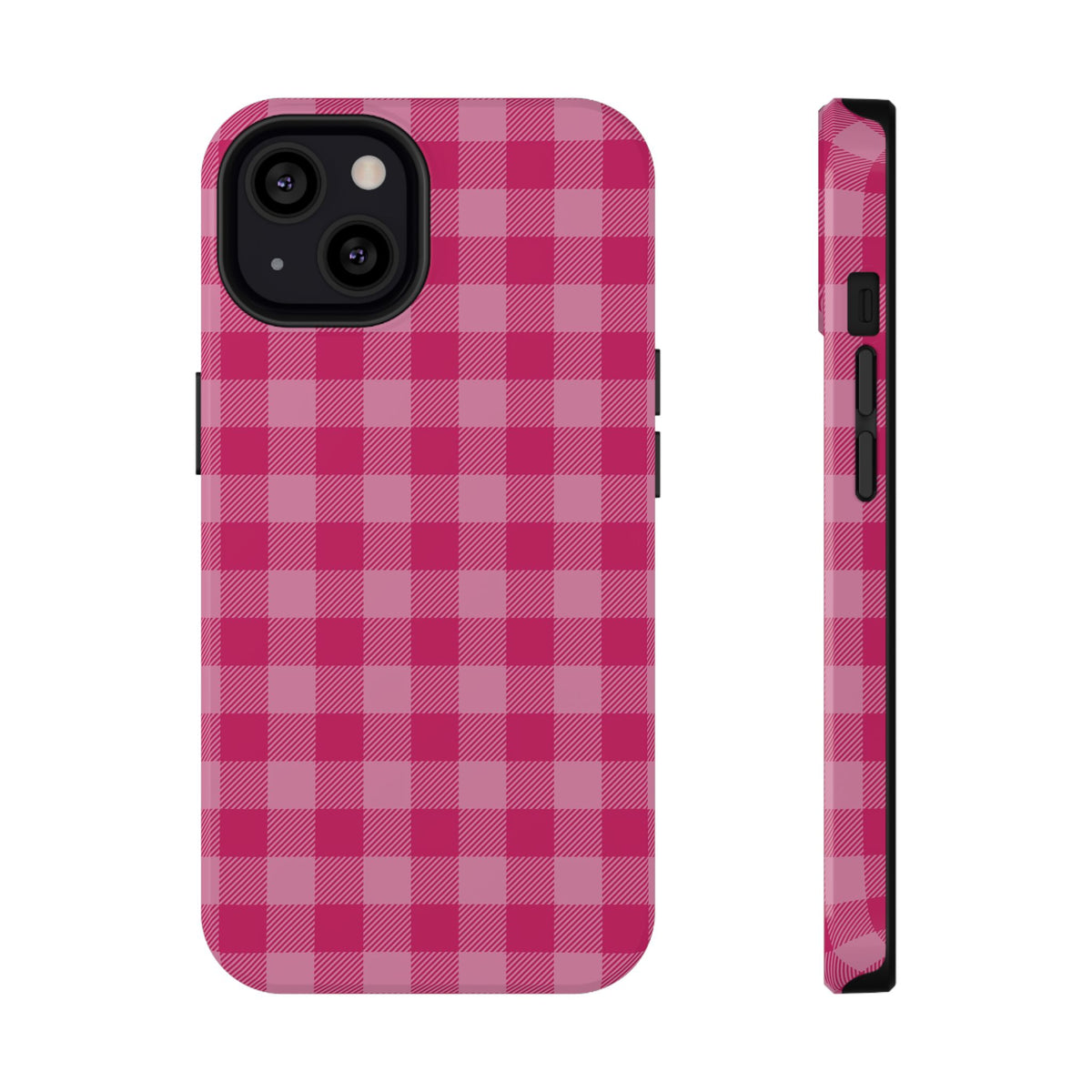 Pink Gingham protective phone case for iPhone 13, glossy finish