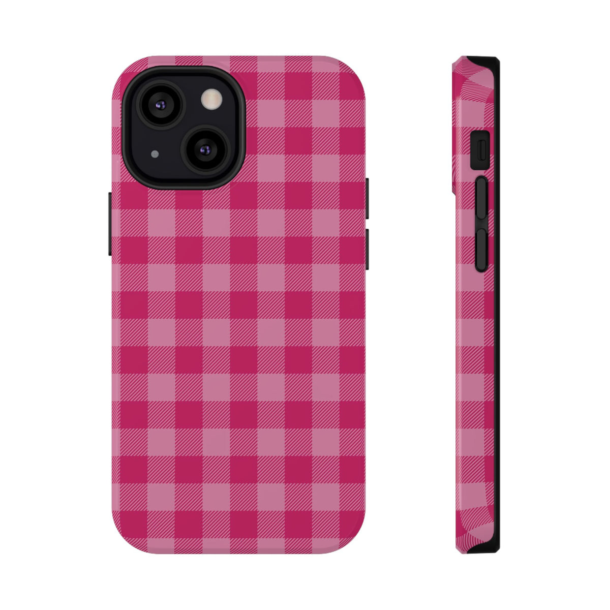 Pink Gingham protective phone case for iPhone 13 Mini, glossy finish