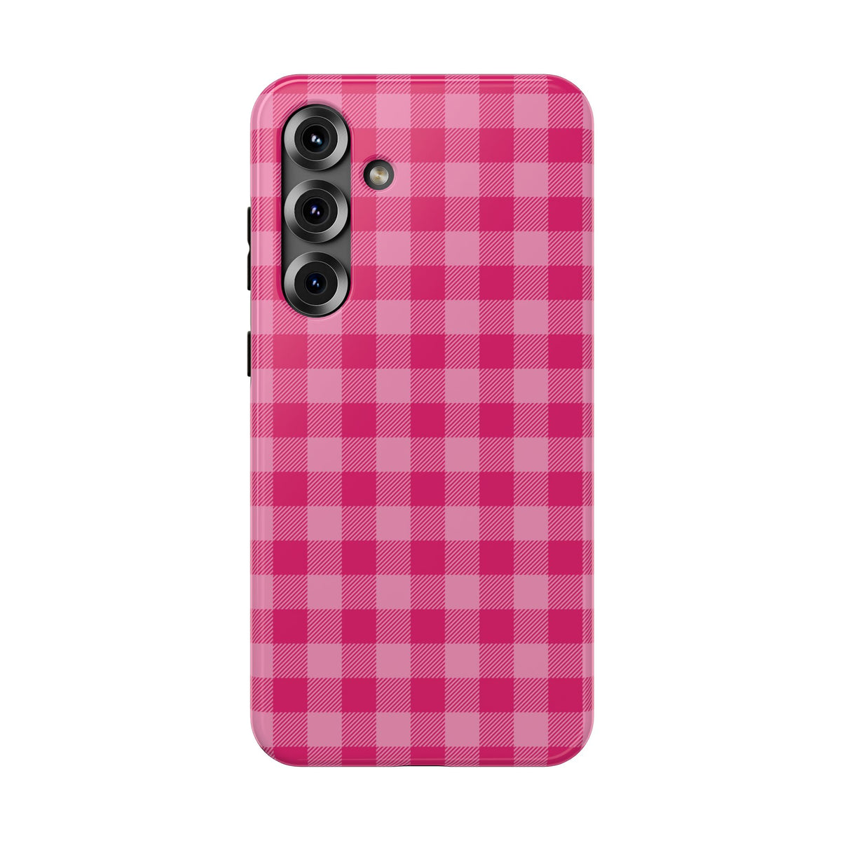 Pink Gingham protective phone case for Samsung Galaxy S25 Plus, glossy finish