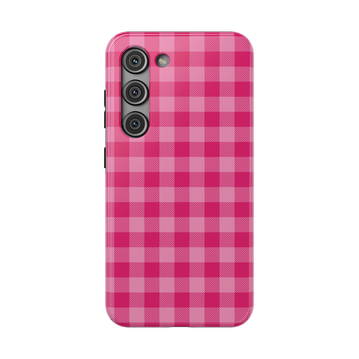 Pink Gingham protective phone case for Samsung Galaxy S23, glossy finish