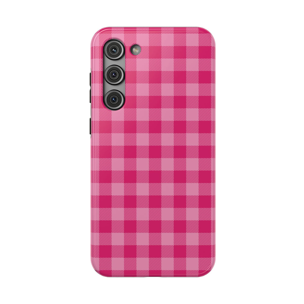 Pink Gingham protective phone case for Samsung Galaxy S23 Plus, glossy finish