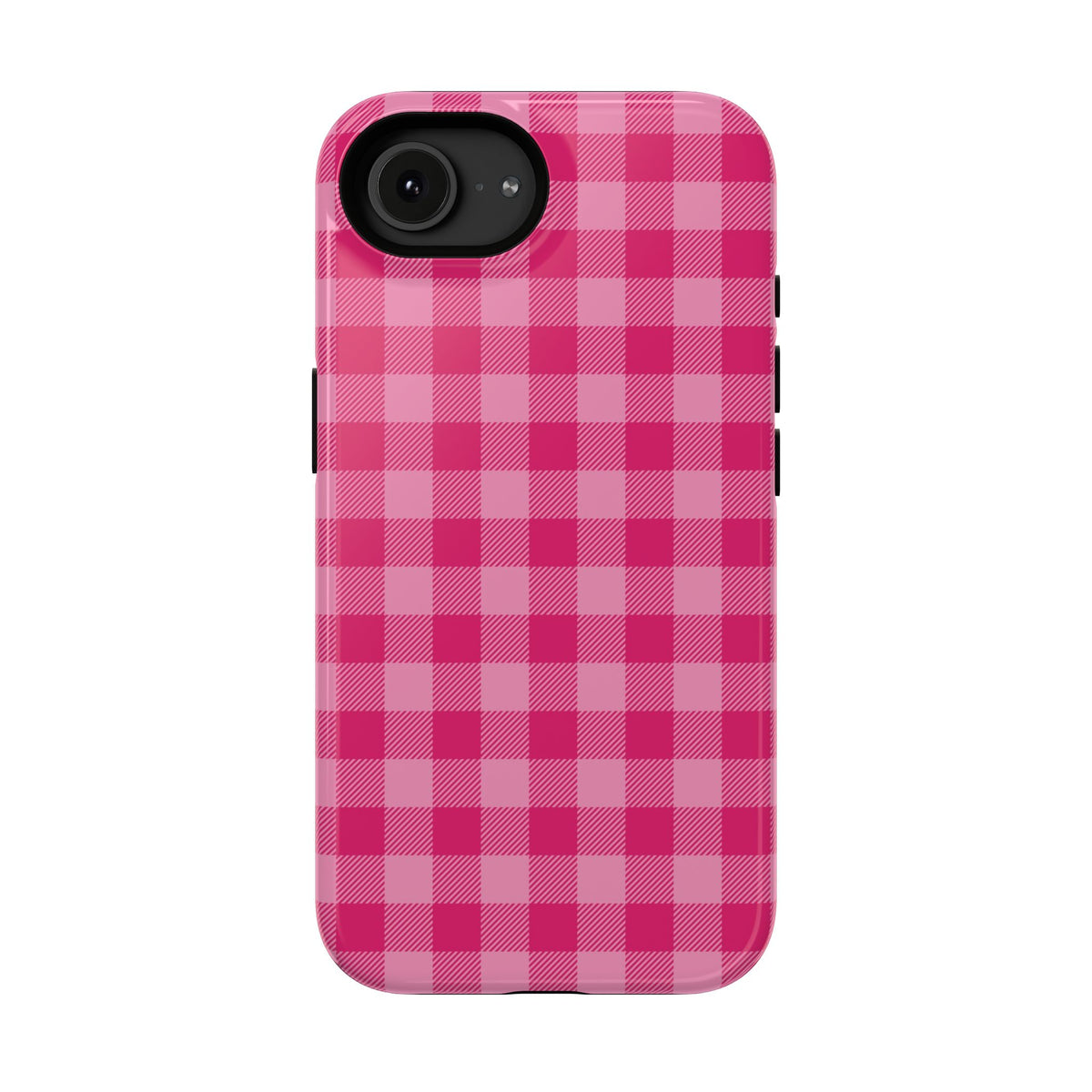 Pink Gingham protective phone case for iPhone 16e, matte finish