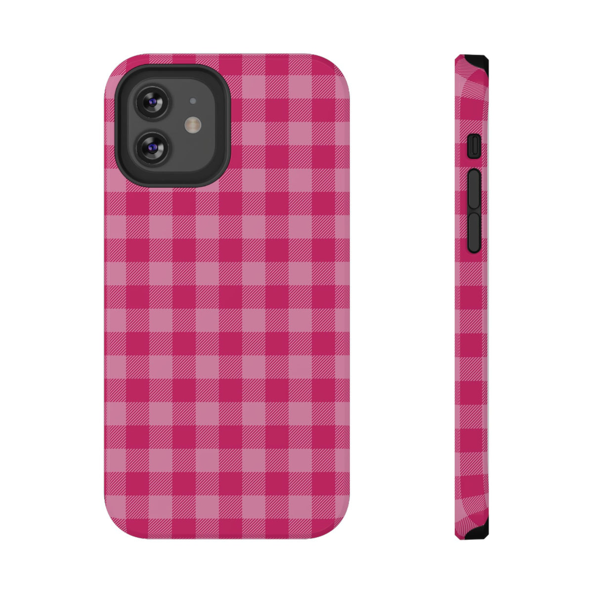 Pink Gingham protective phone case for iPhone 12, glossy finish