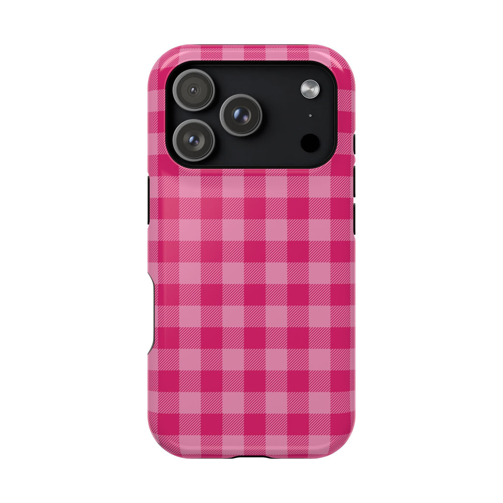 Pink Gingham MagSafe case for iPhone 18 Pro, glossy finish