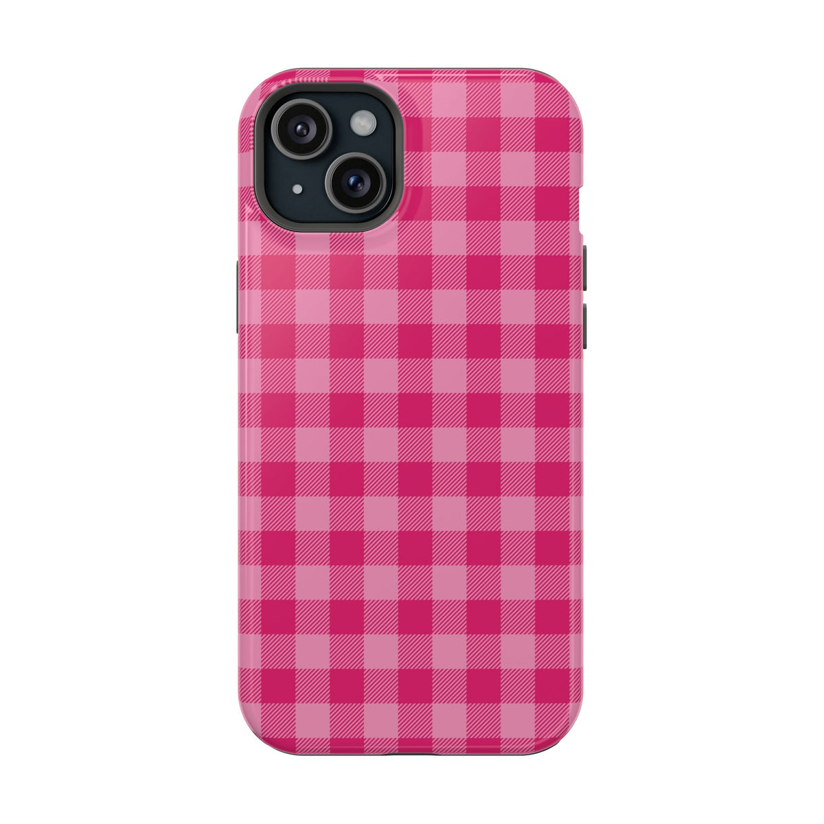 Pink Gingham MagSafe case for iPhone 15 Plus, glossy finish
