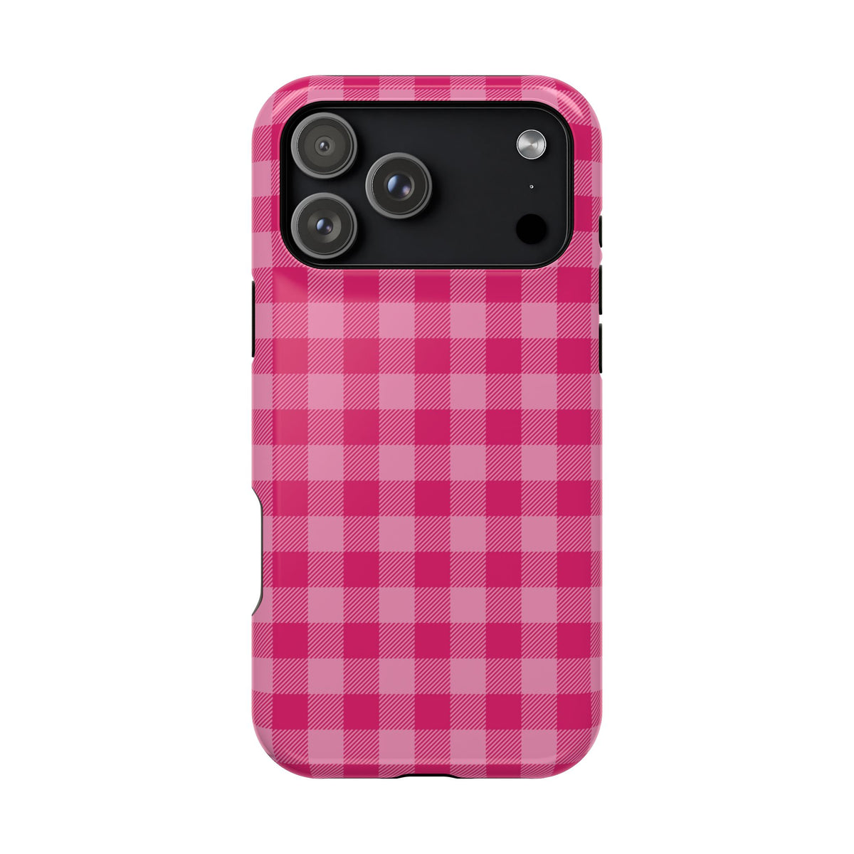 Pink Gingham MagSafe case for iPhone 17 Pro Max, glossy finish