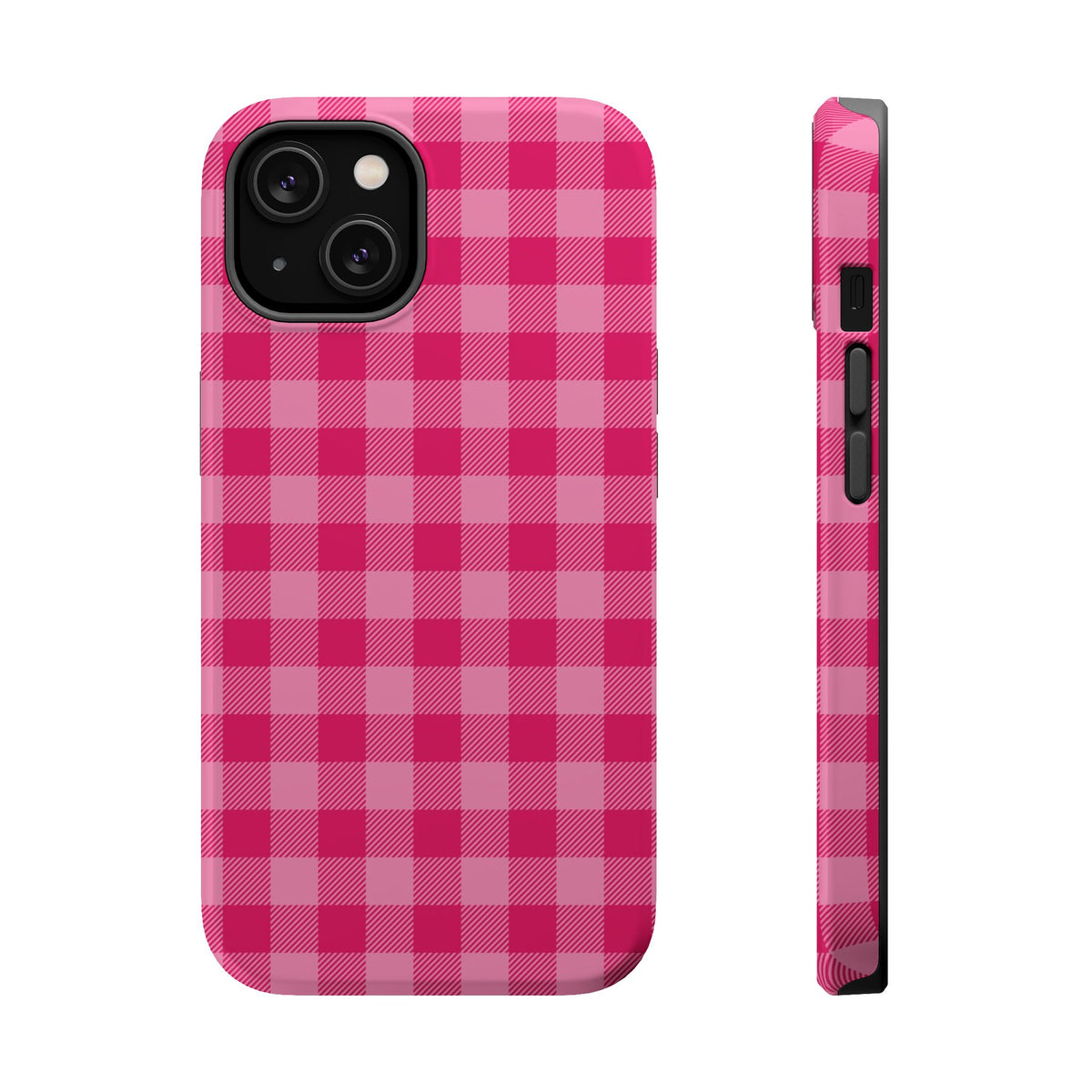 Pink Gingham MagSafe case for iPhone 14, glossy finish