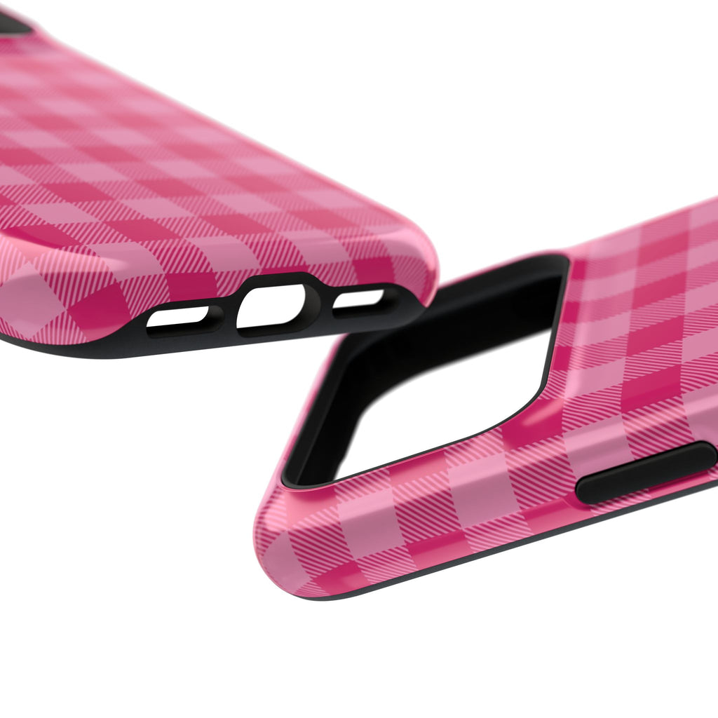 Pink Gingham MagSafe case, close-up at an angle