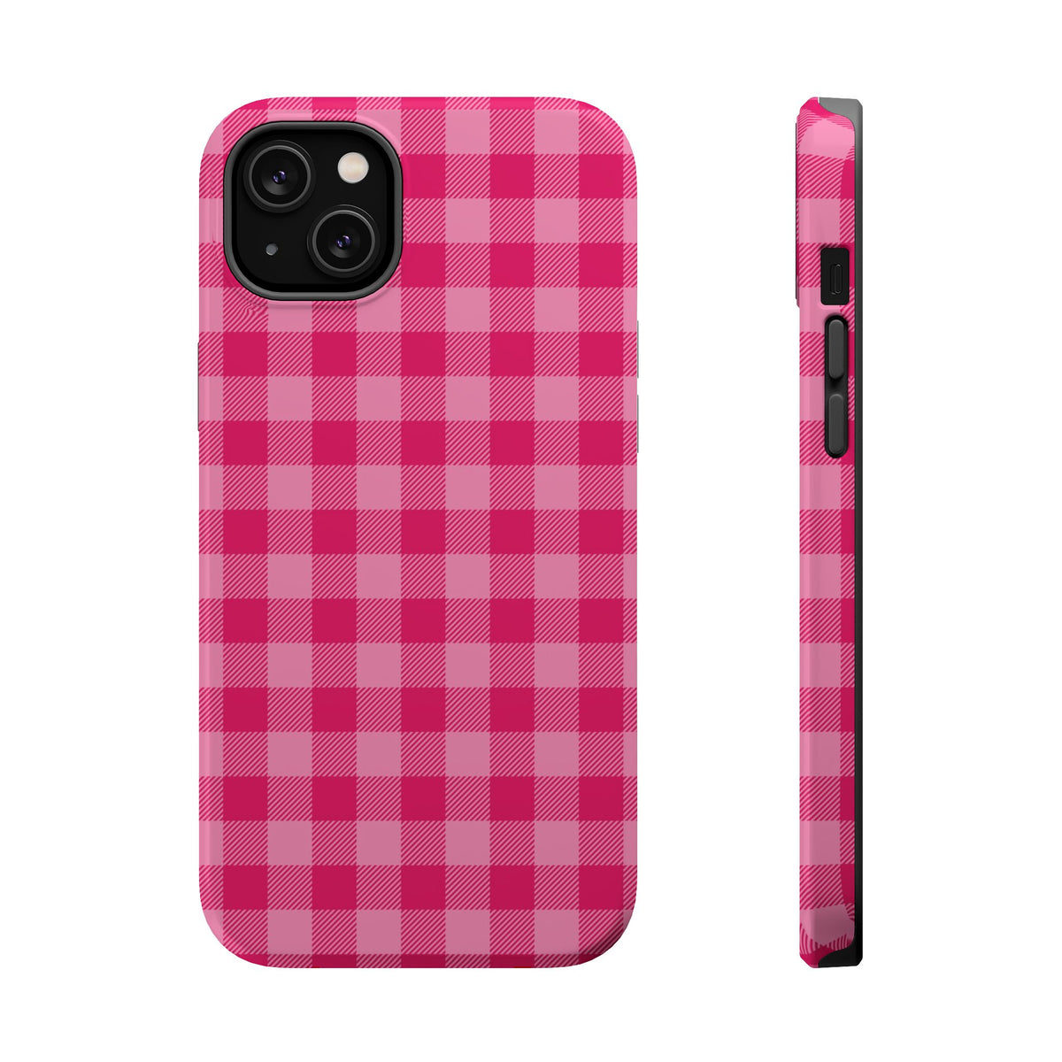 Pink Gingham MagSafe case for iPhone 14 Plus, glossy finish