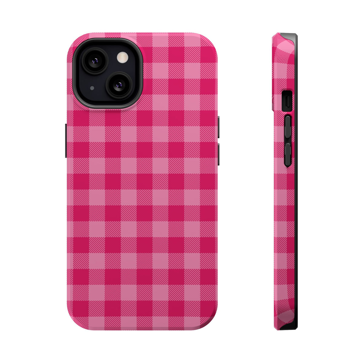 Pink Gingham MagSafe case for iPhone 13, glossy finish