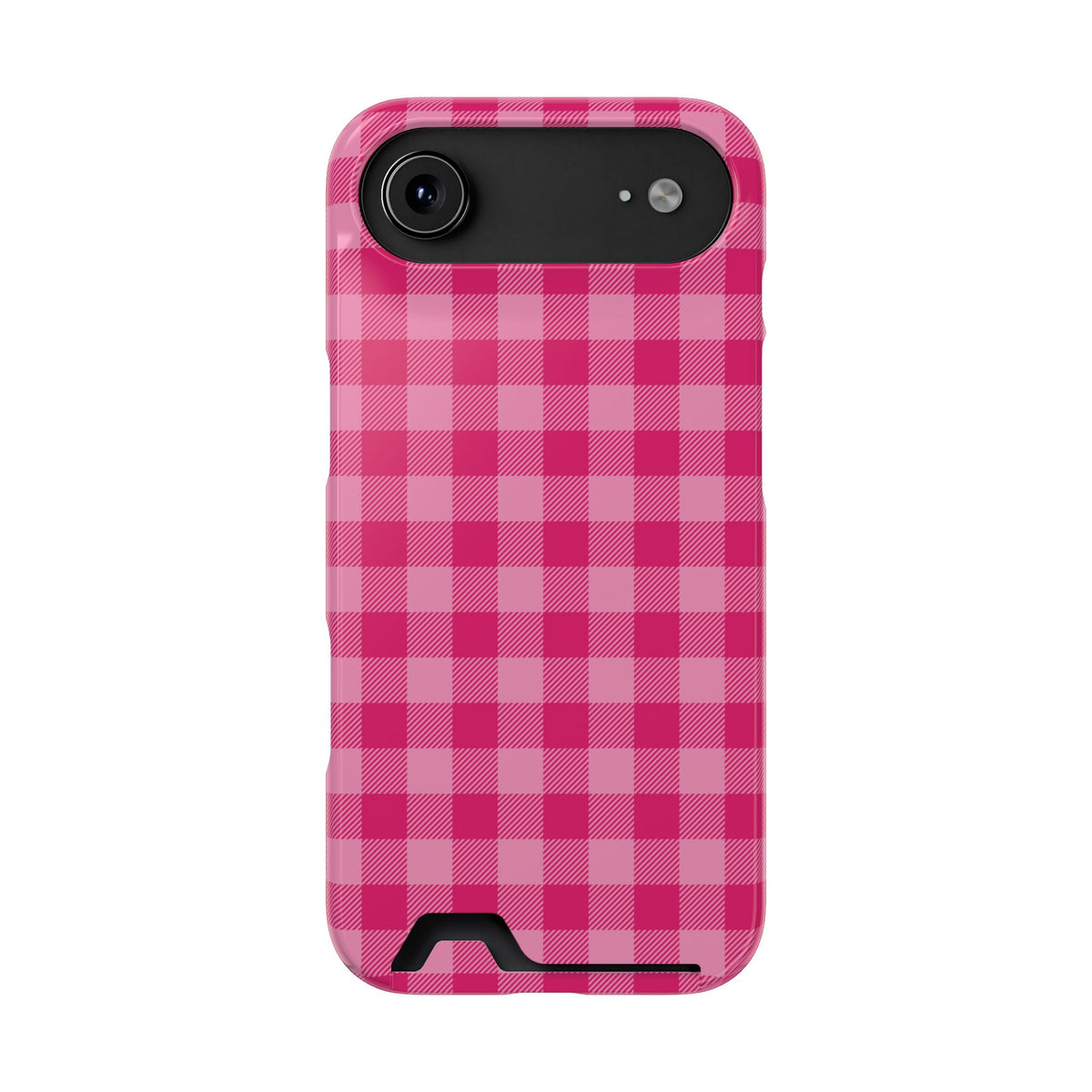Pink Gingham phone case with card holder for iPhone 17 Air, glossy finish