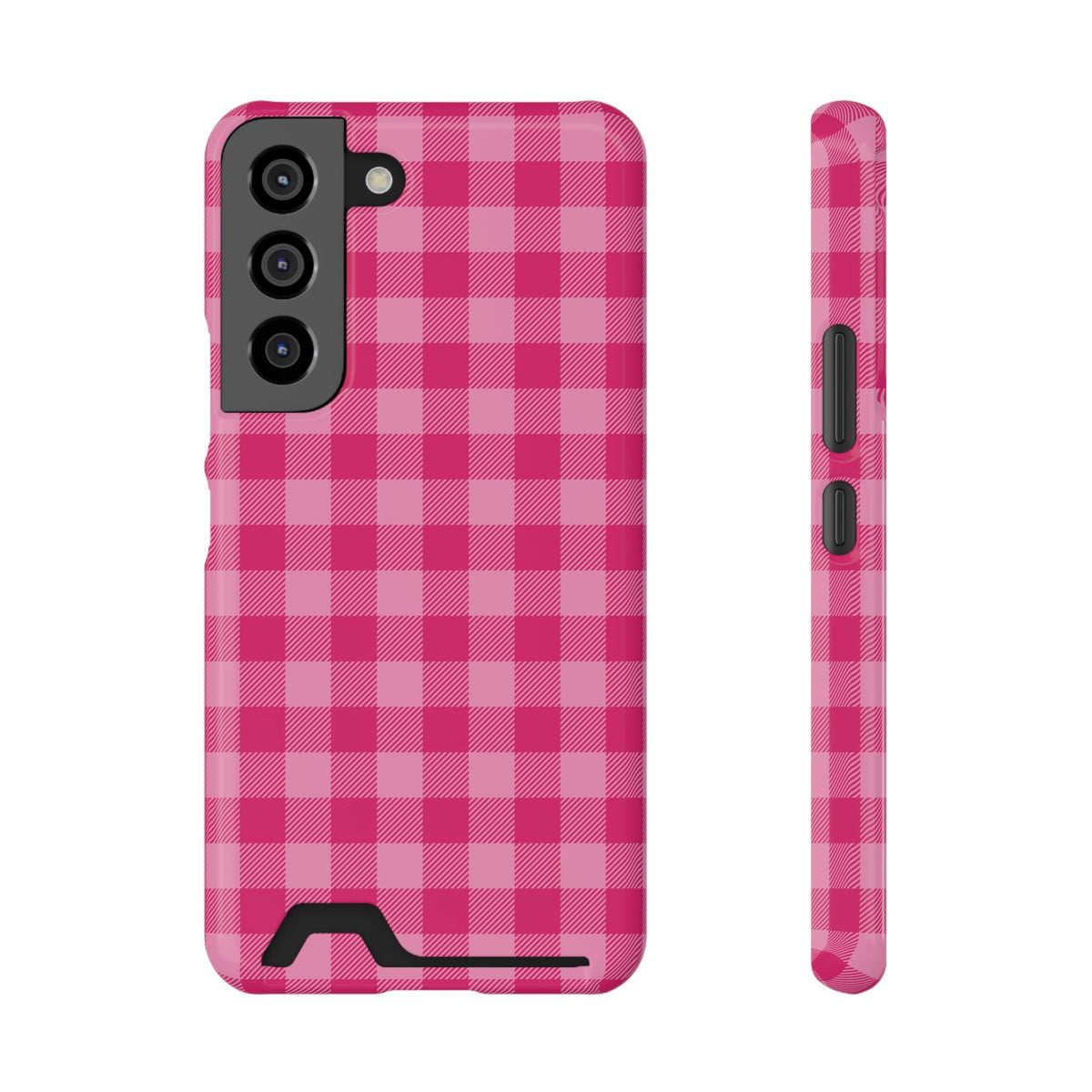 Pink Gingham phone case with card holder for Samsung Galaxy S22, glossy finish