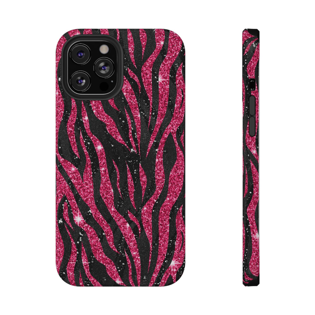 Pink Glitter Zebra protective phone case for iPhone 12 Pro Max, glossy finish