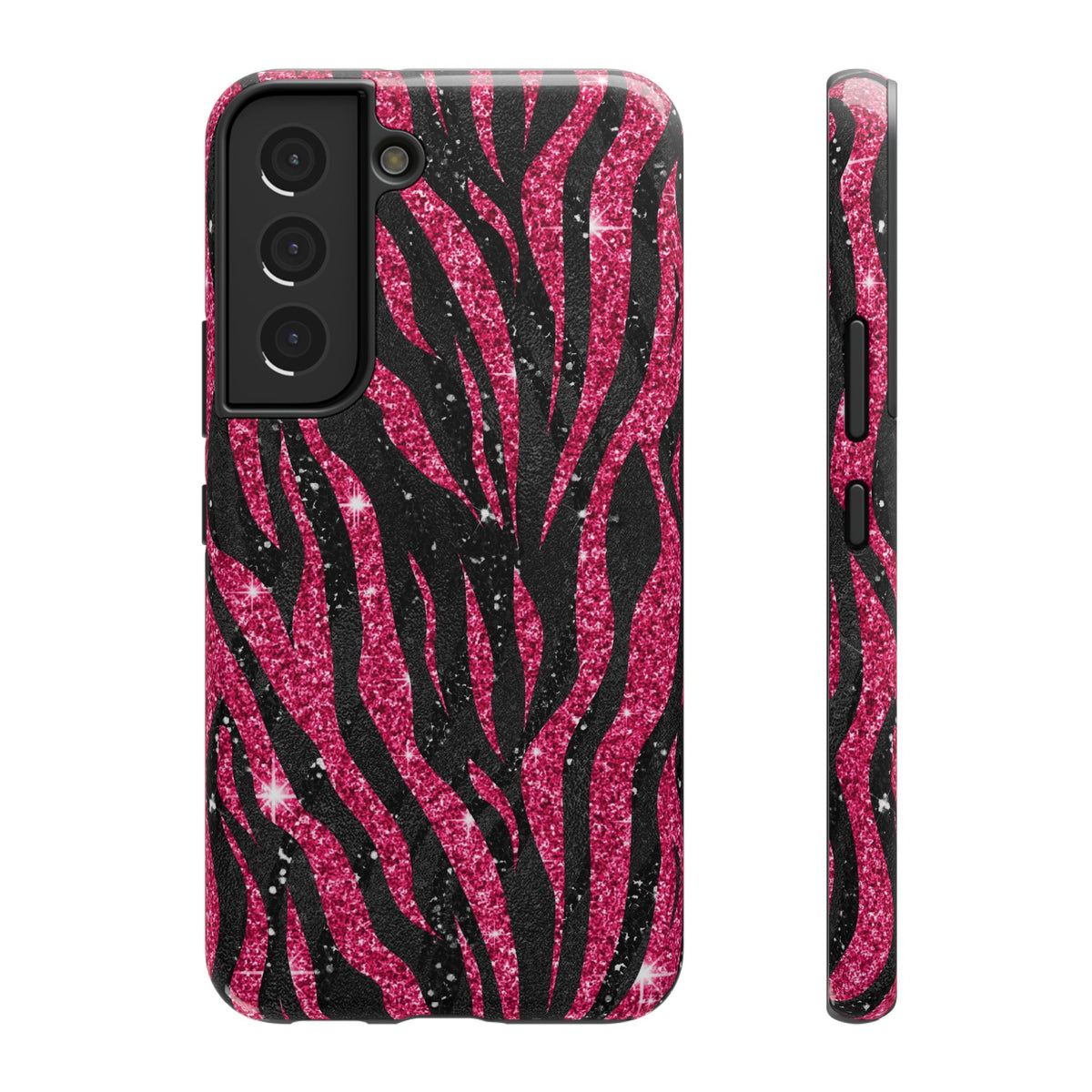 Pink Glitter Zebra protective phone case for Samsung Galaxy S22, glossy finish
